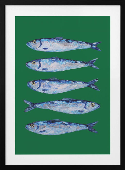 Sardines Forest Green Framed Art Modern Wall Decor