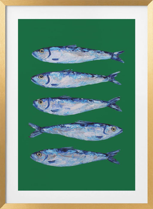 Sardines Forest Green Framed Art Modern Wall Decor