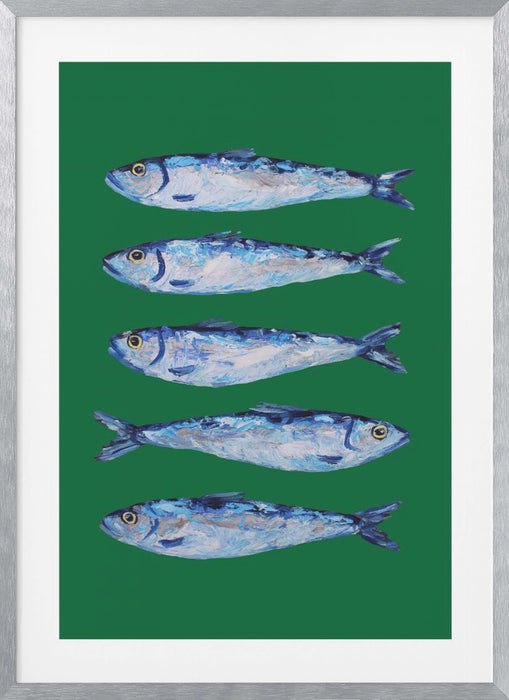 Sardines Forest Green Framed Art Modern Wall Decor