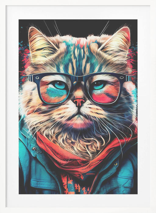 Hipster cat animal art Framed Art Modern Wall Decor