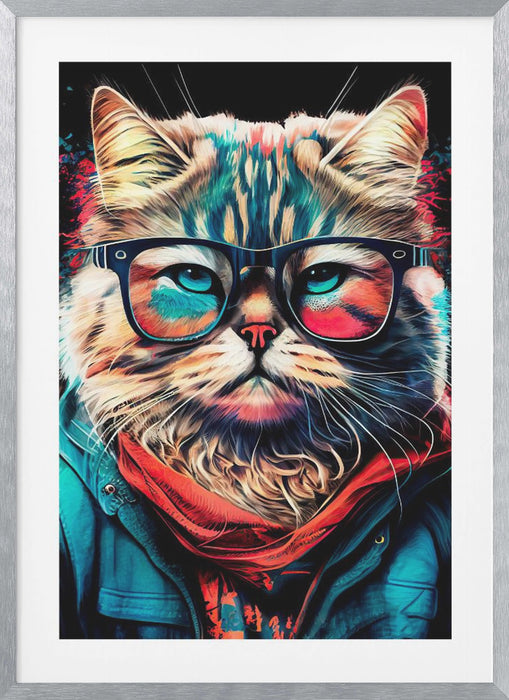 Hipster cat animal art Framed Art Modern Wall Decor