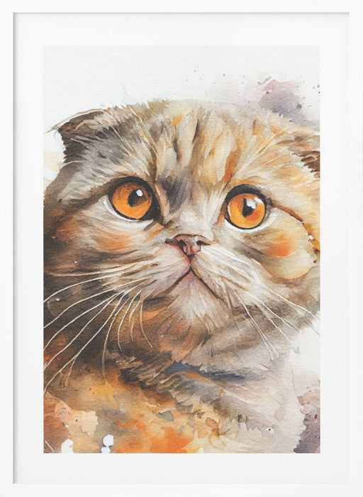 Cat watercolor painting animal Framed Art Wall Decor