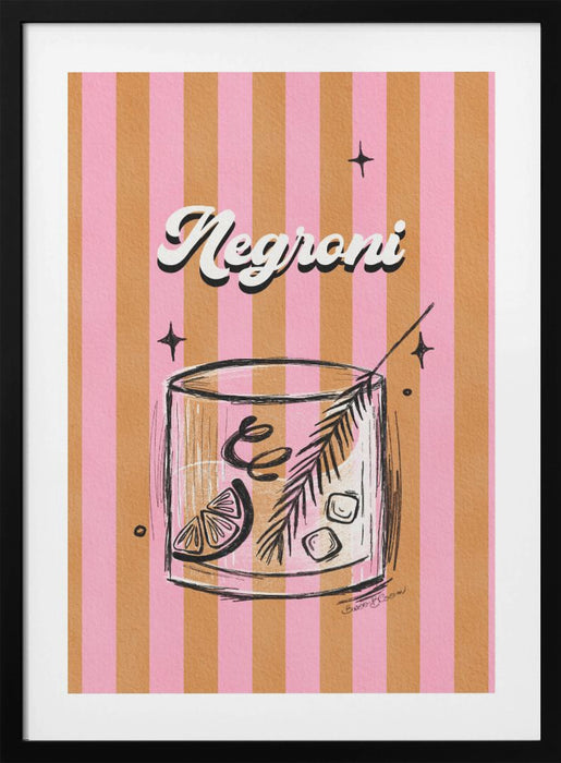 Negroni Drink on Stripes Framed Art Wall Decor