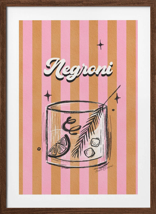 Negroni Drink on Stripes Framed Art Wall Decor