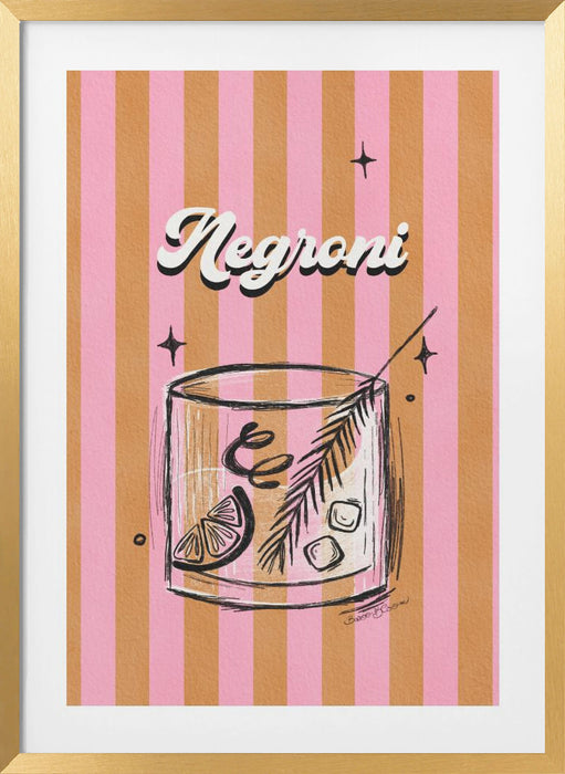 Negroni Drink on Stripes Framed Art Wall Decor