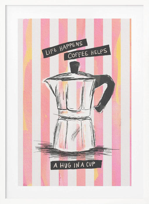 Mocca Coffee on Stripes - Hug in a Cup Framed Art Modern Wall Decor