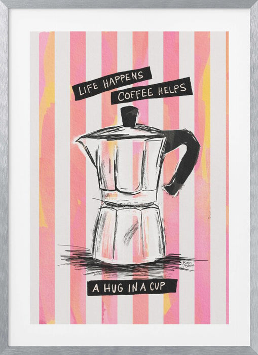 Mocca Coffee on Stripes - Hug in a Cup Framed Art Modern Wall Decor