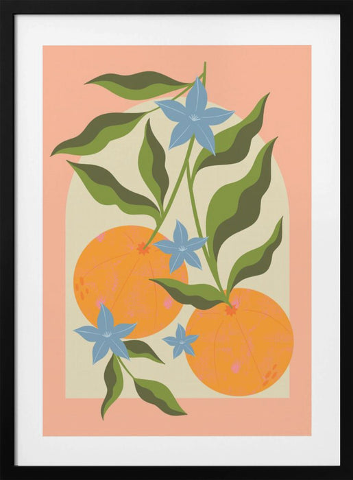 Orange Branch with Flowers Framed Art Wall Decor