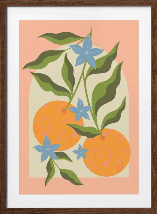 Orange Branch with Flowers Framed Art Wall Decor