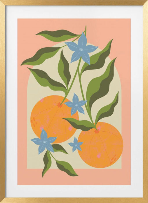 Orange Branch with Flowers Framed Art Wall Decor