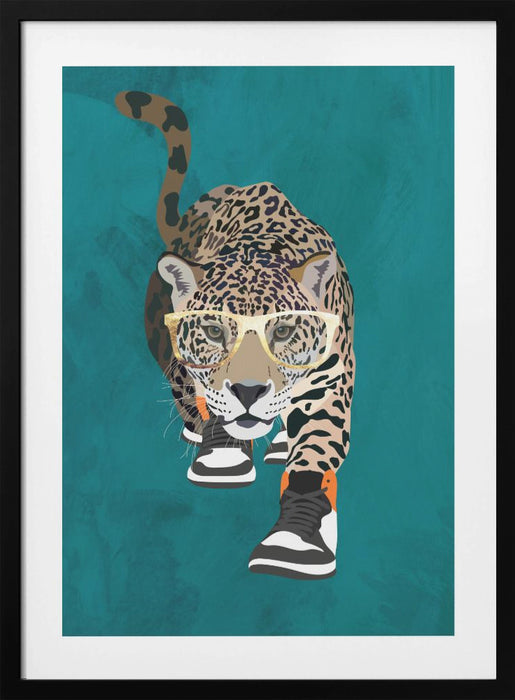 Jaguar prowling in high top sneakers Framed Art Modern Wall Decor