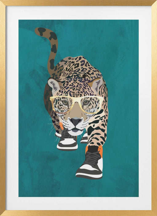 Jaguar prowling in high top sneakers Framed Art Modern Wall Decor