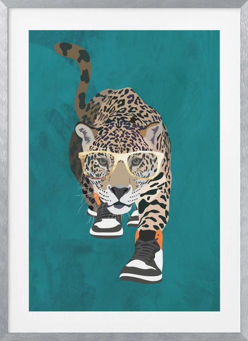 Jaguar prowling in high top sneakers Framed Art Modern Wall Decor