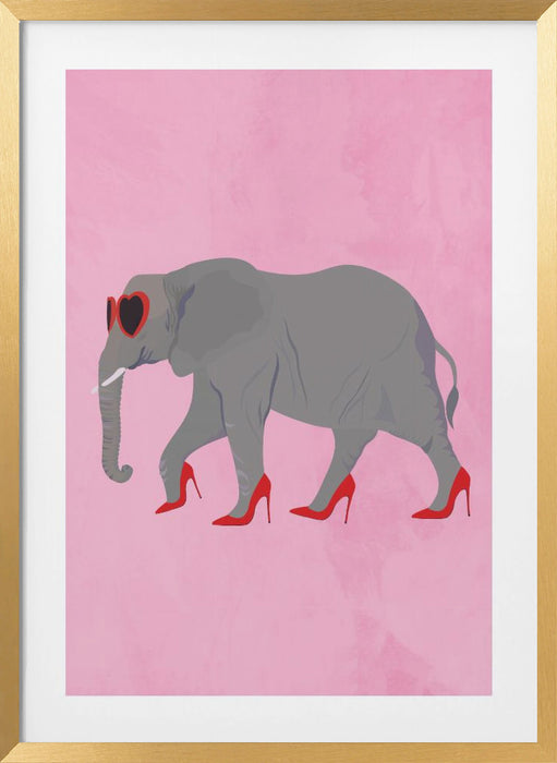 Elephant in heels and heart glasses Framed Art Wall Decor