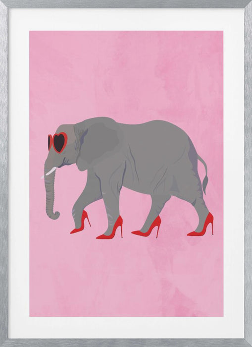 Elephant in heels and heart glasses Framed Art Wall Decor