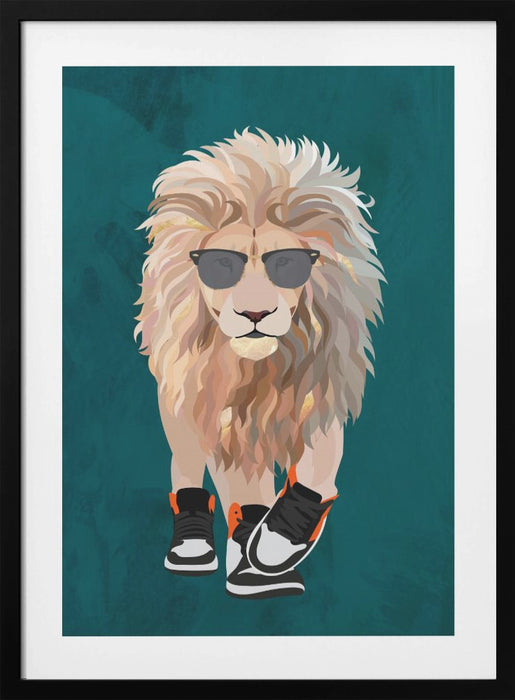 Lion prowling in high top sneakers Framed Art Wall Decor