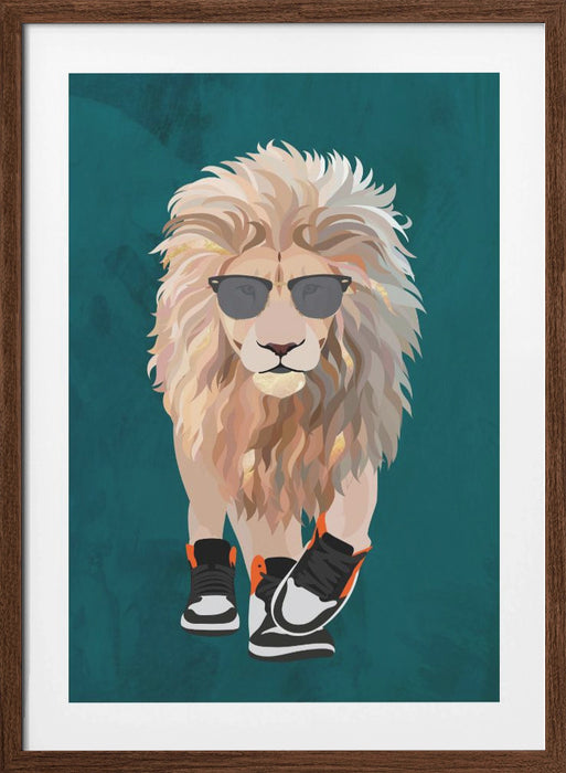 Lion prowling in high top sneakers Framed Art Wall Decor