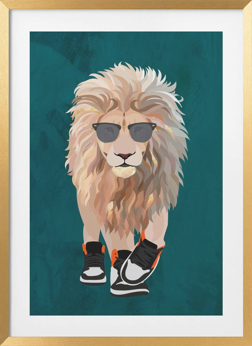 Lion prowling in high top sneakers Framed Art Wall Decor