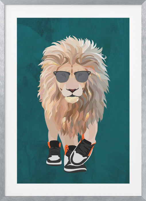 Lion prowling in high top sneakers Framed Art Wall Decor