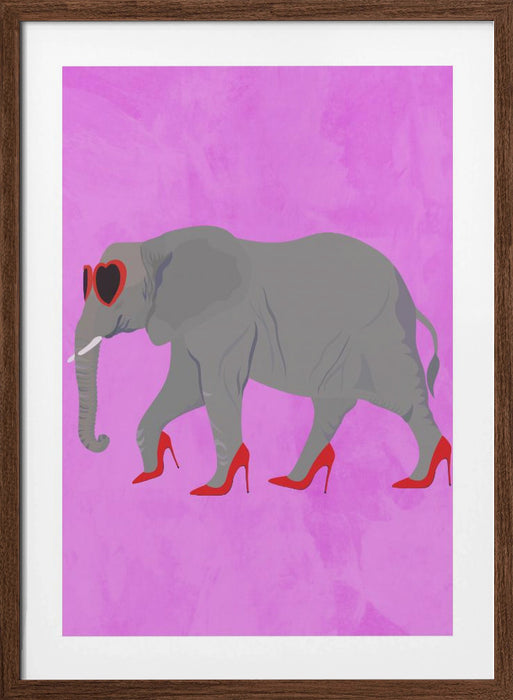 Flamingo in heels and heart glasses pink Framed Art Wall Decor