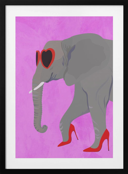 Flamingo profile in heels and heart glasses Framed Art Modern Wall Decor