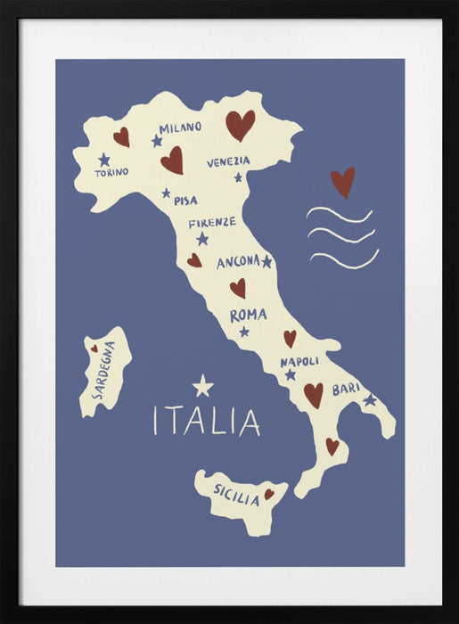 Italiy Map Framed Art Modern Wall Decor