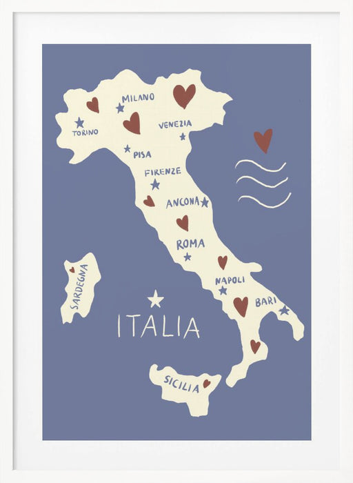 Italiy Map Framed Art Modern Wall Decor