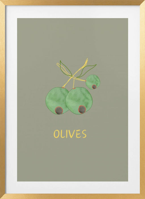 Olives in Green Framed Art Modern Wall Decor