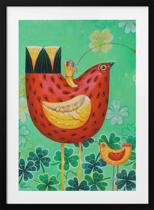 Strawberry Chickens On the Field of Luck  Canvas, Acrylic, Oil  46x38 Cm  2021 Framed Art Modern Wall Decor