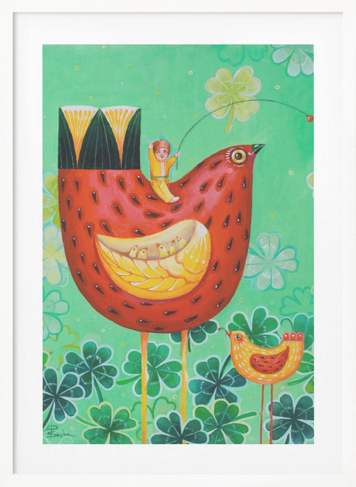 Strawberry Chickens On the Field of Luck  Canvas, Acrylic, Oil  46x38 Cm  2021 Framed Art Modern Wall Decor