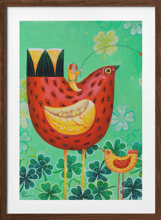 Strawberry Chickens On the Field of Luck  Canvas, Acrylic, Oil  46x38 Cm  2021 Framed Art Modern Wall Decor