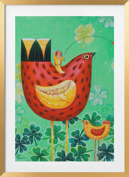 Strawberry Chickens On the Field of Luck  Canvas, Acrylic, Oil  46x38 Cm  2021 Framed Art Modern Wall Decor