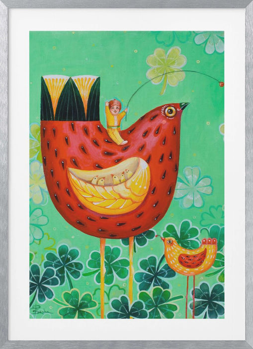 Strawberry Chickens On the Field of Luck  Canvas, Acrylic, Oil  46x38 Cm  2021 Framed Art Modern Wall Decor