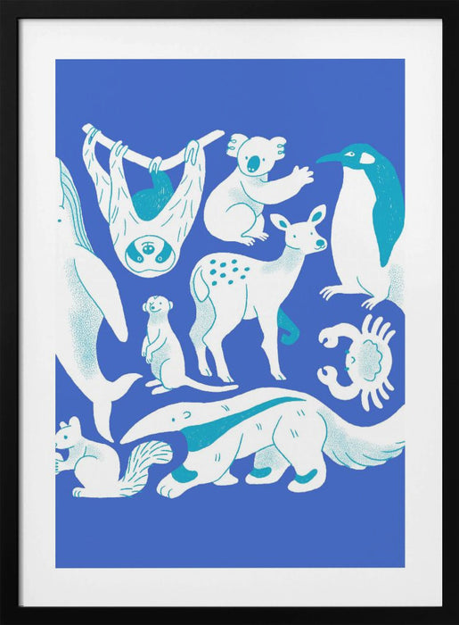 Blue Animal Collage Framed Art Modern Wall Decor