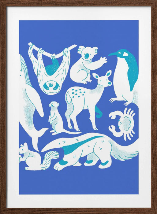 Blue Animal Collage Framed Art Modern Wall Decor