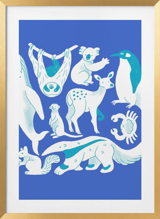 Blue Animal Collage Framed Art Modern Wall Decor