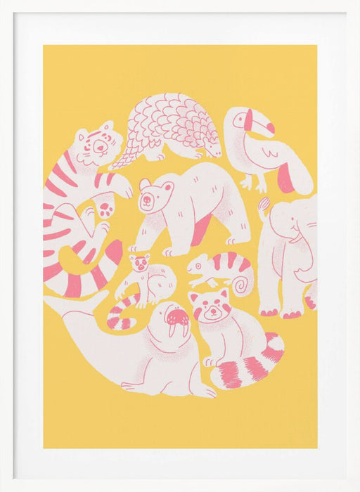 Yellow Animal Collage Framed Art Wall Decor