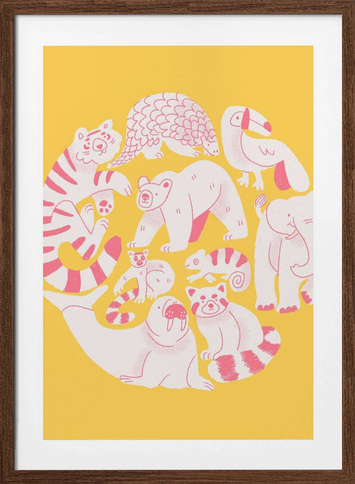 Yellow Animal Collage Framed Art Wall Decor