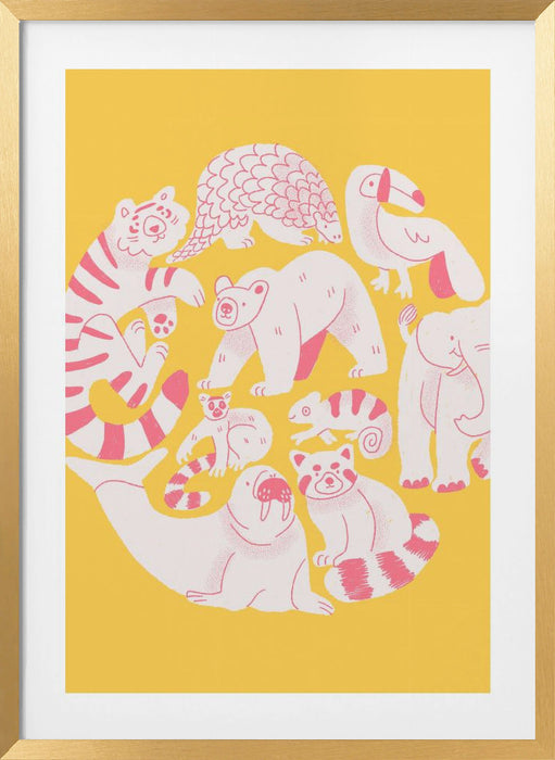 Yellow Animal Collage Framed Art Wall Decor