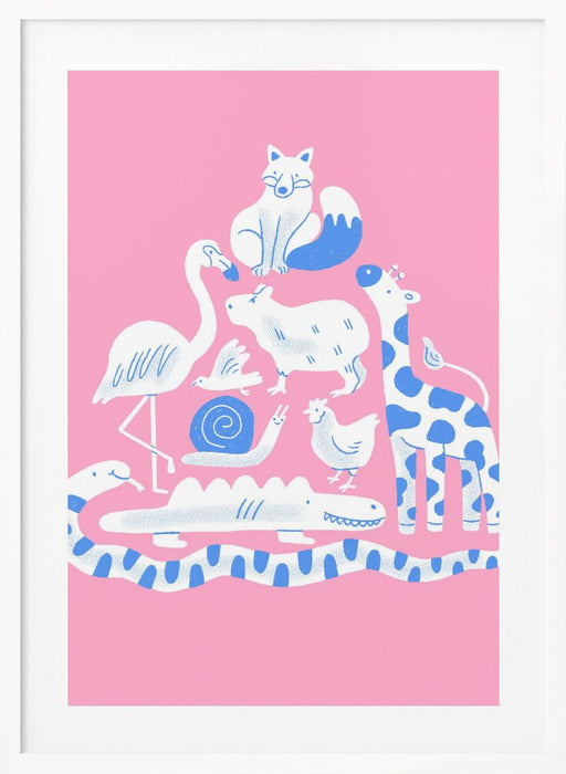 Pink Animal Collage Framed Art Modern Wall Decor