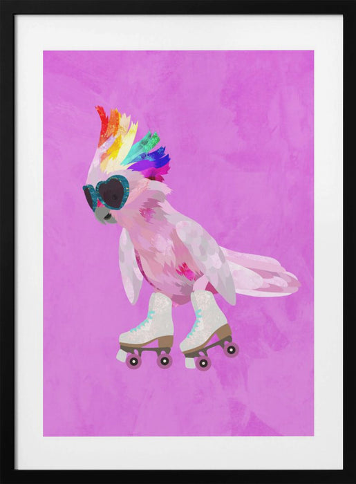 Rollerskating pink cockatoo Framed Art Wall Decor