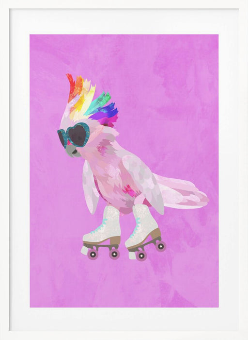 Rollerskating pink cockatoo Framed Art Wall Decor