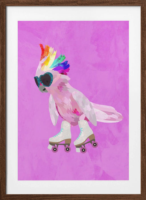 Rollerskating pink cockatoo Framed Art Wall Decor