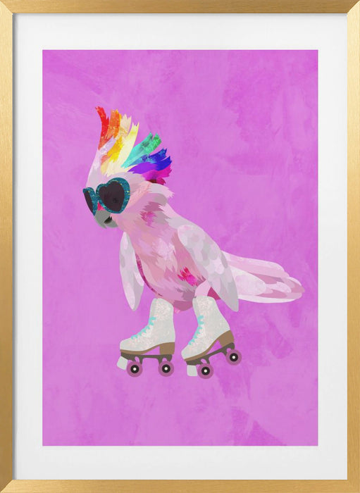 Rollerskating pink cockatoo Framed Art Wall Decor