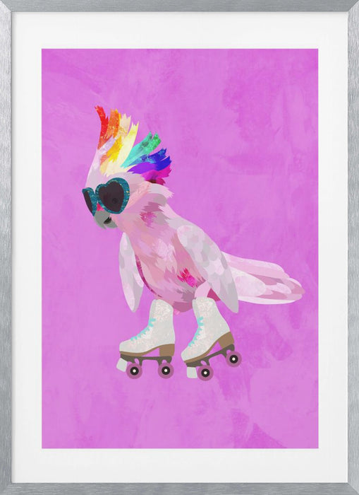 Rollerskating pink cockatoo Framed Art Wall Decor