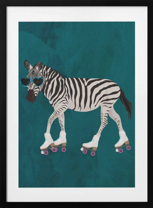 Zebra rollerskating Framed Art Wall Decor