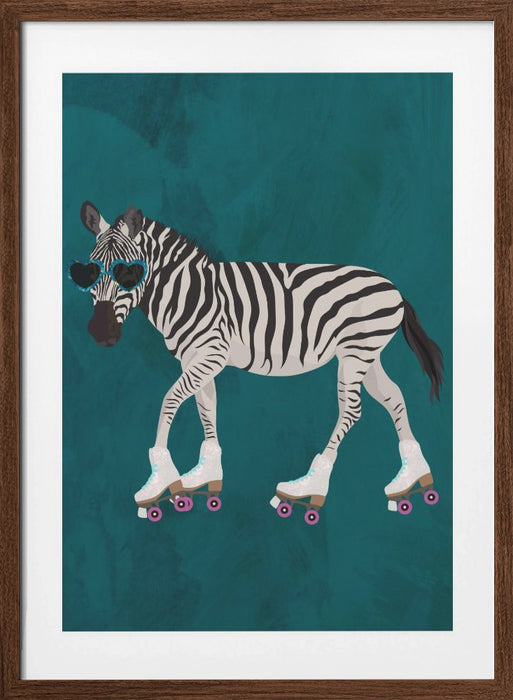 Zebra rollerskating Framed Art Wall Decor