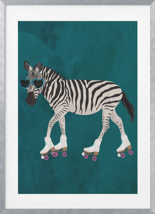 Zebra rollerskating Framed Art Wall Decor