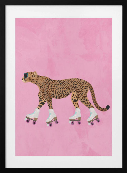 Cheetah rollerskating Framed Art Wall Decor