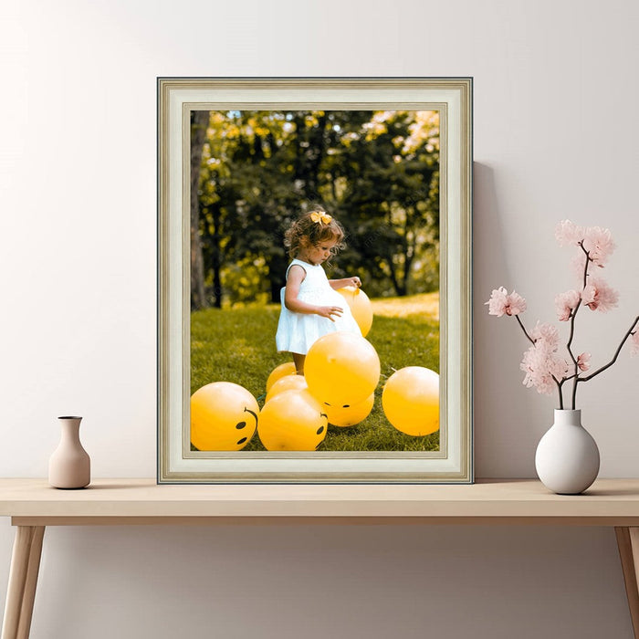 a picture of a little girl surrounded by balloons